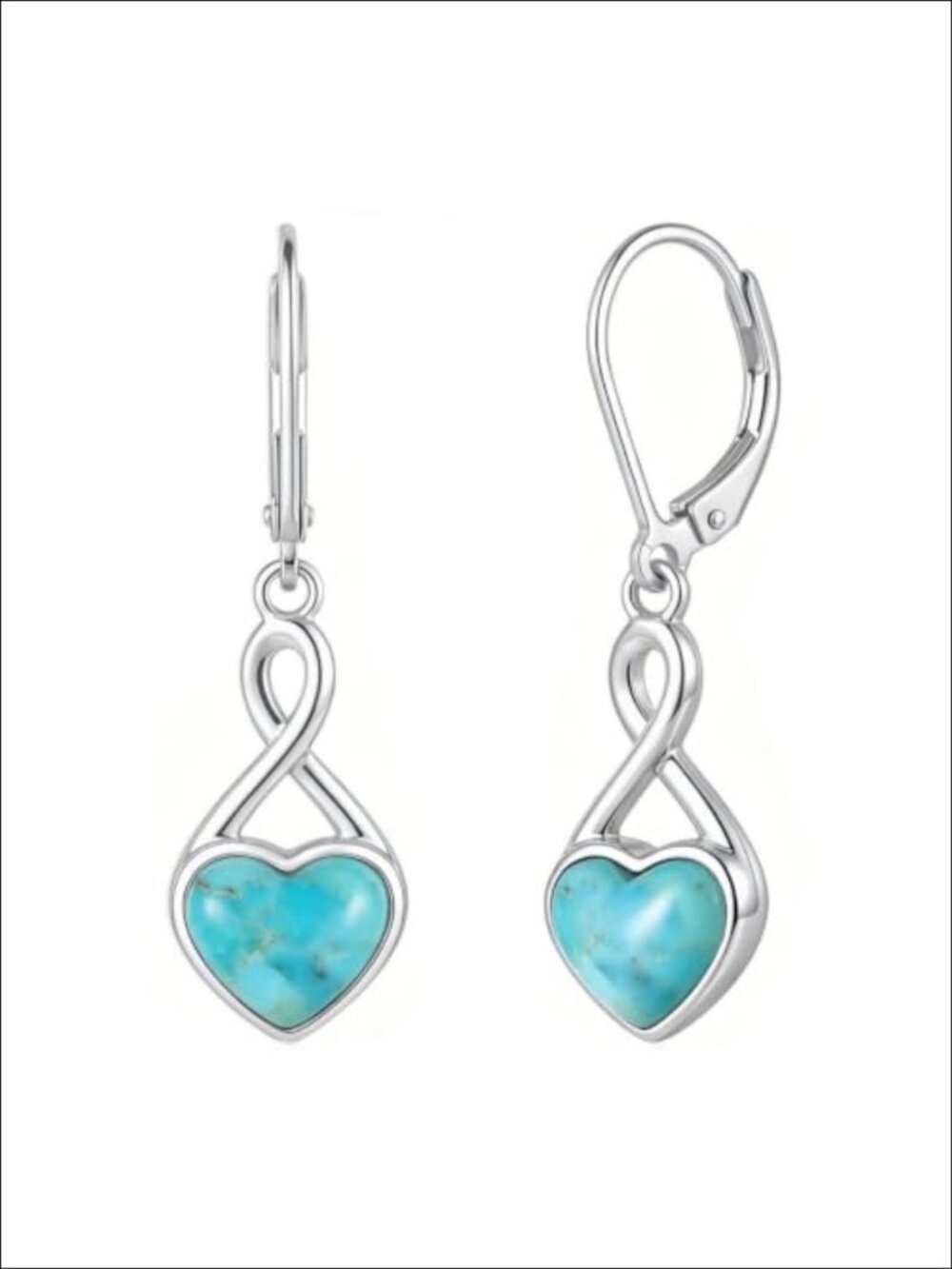 Turquoise Infinity Knot Drop Earrings Sterling Silver Lever Back